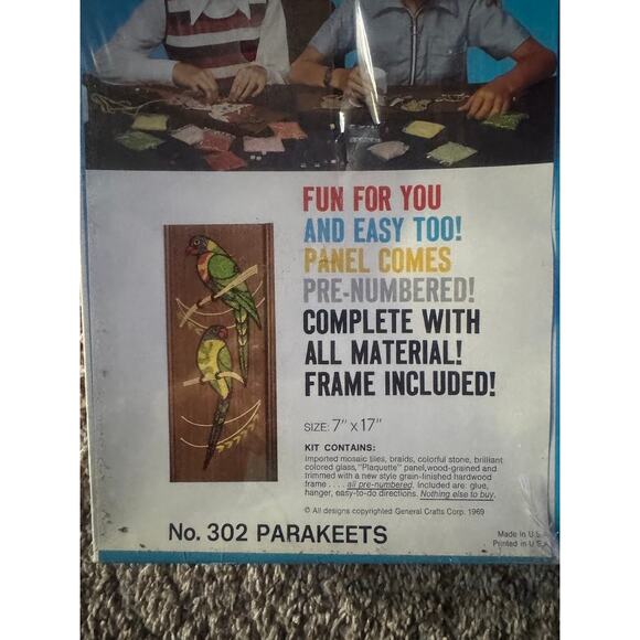 Plaquette Mosaic Wall Panel By Number General Crafts 1969 RARE No. 302 Parakeets - Picture 2 of 6